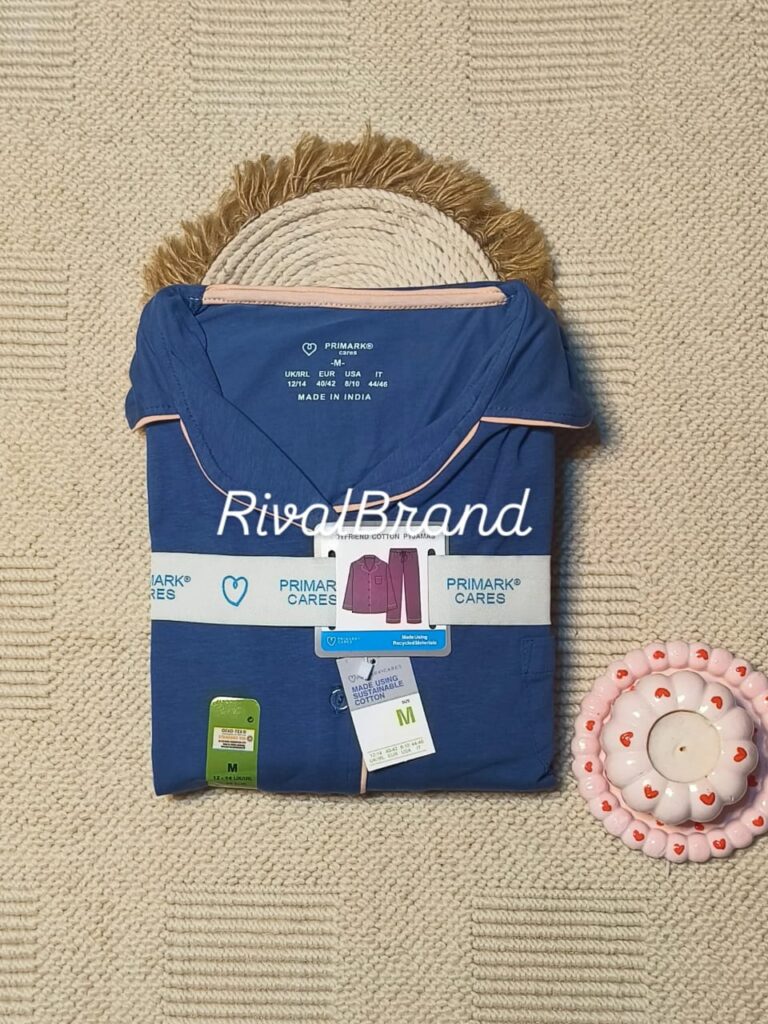 بيجامة حريمي زراير كم Primark -لون كحلي فاتح