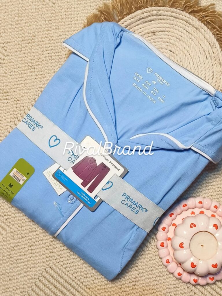 بيجامة حريمي زراير كم Primark -لون ازرق فاتح