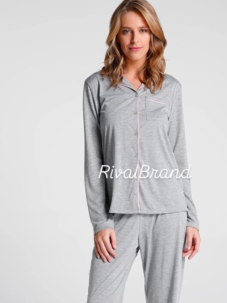 بيجامة حريمي زراير كم Primark -لون جراي فاتح