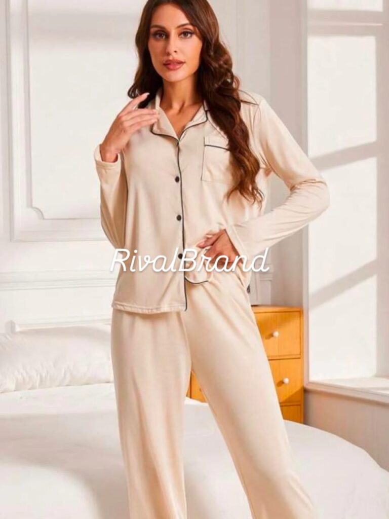 بيجامة حريمي زراير كم Primark -لون كريمي